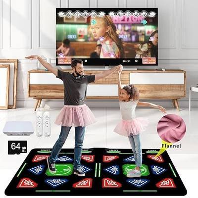 HDMI Double Music Dance Mat for Kids & Adults, Fitness Dance Pad with 64G Memory Card, 1000 Games, 885 Songs & 81 MVs, 3D Cartoon Dance Modes, Soft Flannel Material, Great