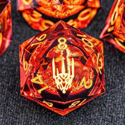 DND Gaze Eye Dice Set 7PCS Liquid Core Polyhedral Dice for Dungeons Dragons RPG Role Playing Game, Resin Sharp Edged D and D Dice with Gift Box D6 D8 D10 D12 D20 (Golden Red)