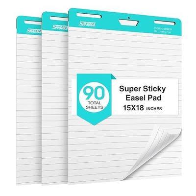 Lined Sticky Easel Pad, 15 * 18 inch,Self-Stick Flip Chart Paper, Super Adhesive & Bleed-Resistant,Micro-Perforated Tear,Classroom Teacher Office Presentation Pads,3 Pads/Pack,90Sheets