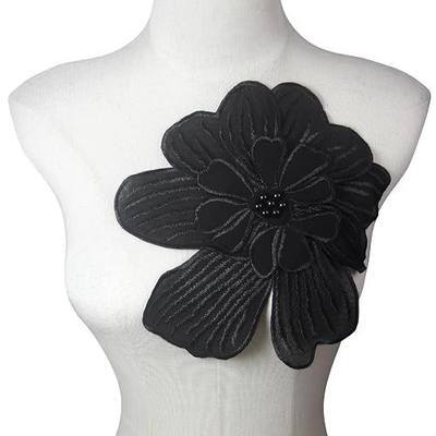 Black 3d Flower Embroidery Lace Applique Pearl,Chiffon Fabric Embroidered Beads Lace Floral Appliques,Corsage Patches are Suitable for Casual Wear as well as Formal Gowns,Hats,Headwear,Dresses,Sewing.