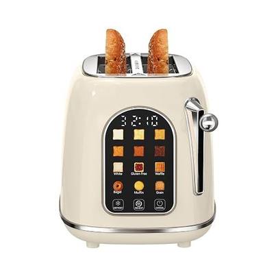 Mecity Toaster 2 Slice, Touch Screen Wide Slot Retro Toaster For Breads Bagel Muffin Waffle, House Warming Gift New Home, 120V 825W, Cream Color