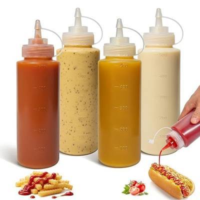 OAMCEG 16OZ Squeeze Bottles - 4 Pack Durable Plastic Condiment Bottles, Squirt Bottle with Discrete Measurements, for Ketchup, BBQ, Sauces, Syrup, Condiments, Dressings, Arts and Crafts