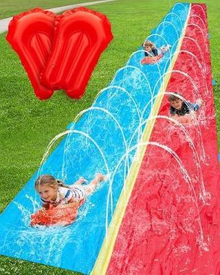 Spring Water 30ft Slip and Water Slide for Kids Backyard, Extra Long 2 Lanes Slip n Water Slide with Sprinkler, Gaint Water Slides with 2 Inflatable Bodyboards Outdoor Fun Summer Water Toys