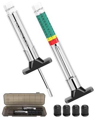 GODESON 2-Pack Tire Tread Depth Gauge 32nds, Color Coded 1/32 Inch Tread Checker with Pocket Clip, Storage Case & 4 Valve Caps for Car, SUV, Truck, Motorcycles Tire Wear