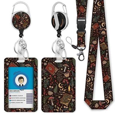 Giancomics Book Lanyards for ID Badges, Badge Holder with Retractable Reel | Teacher Goth Card Holder, 360 Swivel Carabiner Clip, Witchy Detachable Key Lanyard, Name Tag, Work Office, Women Nurse Gifts
