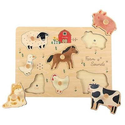 Freniland Farm Sound Puzzle for Toddlers, Wooden Farm Animal Puzzle with Realistic Sounds, Montessori Learning Toy for 18M+