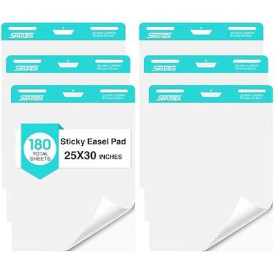 Sticky Easel Pad, 25 * 30 inch,Self-Stick Flip Chart Paper, Super Adhesive & Bleed-Resistant,Micro-Perforated Tear,Classroom Teacher Office Presentation Pads,6 Pads/Pack,180 Sheets