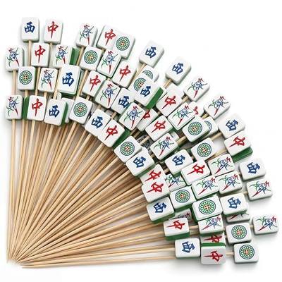 Bokon 200 Pcs Mahjong Cocktail Picks Mah Jong Long Toothpicks Sandwich Appetizer Charcuterie Skewers Decorative Bamboo Sticks for Game Night Birthday Party Supplies