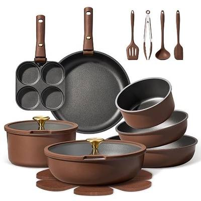 CAROTE 21pcs Pots and Pans Set, Nonstick Cookware Set Detachable Handle, Induction Kitchen Cookware Sets Non Stick with Removable Handle, RV Cookware Set, Oven Safe, Brown