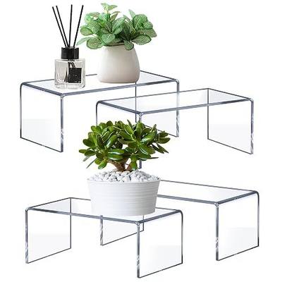 Large Acrylic Risers 4 Pcs - 5mm Thick Clear Display Risers (12.4″ x 5″ x 5″) for Perfume Organizer, Collectibles, Figures, Jewelry & Retail Showcase