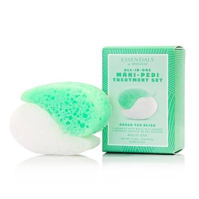 Spongellé Essentials Green Tea Bliss Mani/Pedi Buffer | Exfoliating Foot & Nail Scrub | Cleanse, Exfoliate, and Nourish in one easy step | Cruelty-Free, Vegan, Dermatologist-Tested, Made in USA