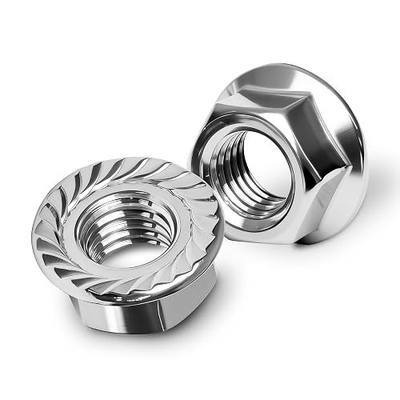 Mywish M5 Serrated Flange Hex Nuts, 50-Pack 304 Stainless Steel, Hex Drive M5-0.8 Hardware Nuts, Bright Finish