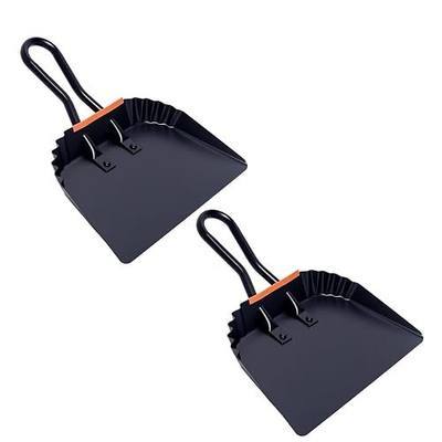 2 Pack Metal Dust Pan, 12 Inch Heavy Duty Dustpans, with Handle Black Large Dustpan for Indoor, Outdoor, Home Garage,Fireplace, Industrial and Commercial Use