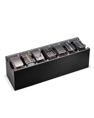 Lolalet Belt Organizer for Closet, Belt Box & Storage Drawer -Black | PU Leather Belt Holder with 7 Extra-Wide Compartments, Soft Lining, Fits Entryway Cabinet, for Men & Women, 1 Pack