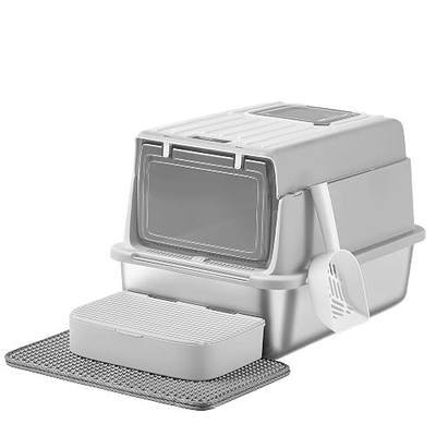 Feandrea Stainless Steel Cat Litter Box with Flip Lid, Litter Catcher Mat and Box, 2 Doors, Scoop, for Cats up to 33 lb, Light Gray UPPT007GD01