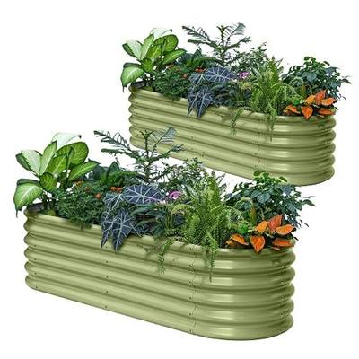 2-Pack Galvanized Raised Garden Bed 6x2x1.5 ft, 17" Tall Metal Planter Boxes Outdoor for Vegetable, Above Ground Raised Bed Kit for Gardening, Durable Zn-Al-Mg Coated Flower Bed - Moss Green