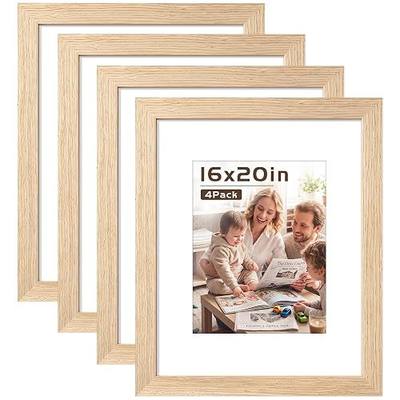 Abtgt Solid Wood 16x20 Frames, Gallery Wall Frame Set of 4, Natural | Display 11x14 with Mat or 16x20 without Mat, Wall Horizontal or Vertical Display, Woodgrain Finish