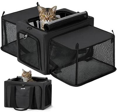 Pecute Cat Carrier Expandable, Stable Pet Carrier,Dark Gray | 5mm Thick Steel Wire Frame, Dual-Side 200% Larger Space, Car Travel Carrier with Locking Zippers, Foldable for Storage