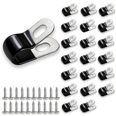 20PCS 3/16" 304 Stainless Steel Rubber Coated Insulated Cable Clamps,Brake Line Clips,Metal Wire Clamps, Hose Clamp, Pipe Clamp, for Tube Lines Wire Cord Installation with 20 PCS Self-Tapping Screws