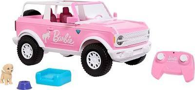 Hot Wheels RC Barbie Ford Bronco Remote-Control Toy Car, RC Vehicle with Puppy Accessory, Dog Bed & Bowl, Plus Stickers for Customization, Fits 2 Dolls
