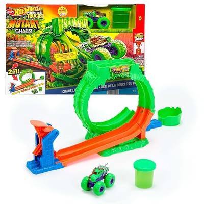 Hot Wheels Monster Trucks Mutant Chaos, Chaos Loop Challenge Playset | Track Set with 1:64 Scale Wreckin’ Wolf Truck & 4-Ounce Container of Reusable Slime™, 2 Ways to Play