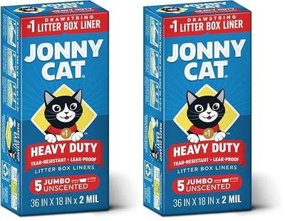 Jonny Cat Litter Box Liners: Heavy Duty - Tear & Leak Resistant - Drawstring Close - Jumbo,5 Count (Pack of 2)
