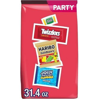 HARIBO, JOLLY RANCHER and TWIZZLERS Assorted Fruit Flavored Candy Party Pack, 31.4 oz
