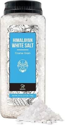 Soeos Himalayan White Salt, Coarse Grain, 39 oz (2.4 lb) 1100g, Natural Cooking and Finishing Salt, deal for Seasoning, Marinating, and Gourmet Dishes