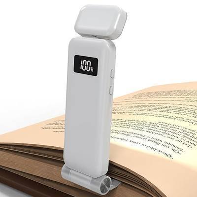 KTEBO Rechargeable Book Light with Clip & Battery Indicator, 9 Luminescence Modes, USB-C Portable 1.6 oz Ultralight Lamp for Night Reading in Bed, Readers - White
