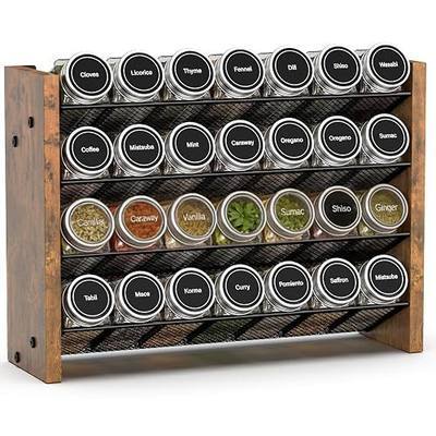 NESAPTO Spice Rack Organizer for Cabinet, Wood 4-Tier Vertical Seasoning Organizer, Wall Mount or Countertop Spice Shelf, Holds 28 Jars (No Jars Included), 14" W x 9.4" H