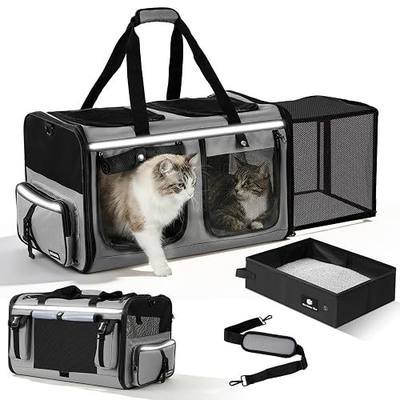 Expandable Large Cat Carrier for 2 Cats, Double Cat Carrier with Litter Box | Foldable Breathable Cat Travel Carrier Soft Sided Pet Dog Carrier with Divider for Car Travel, Outdoor & Vet Visit