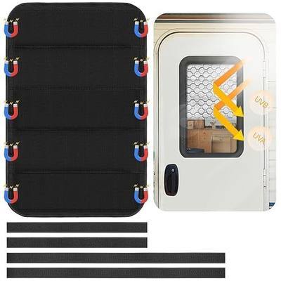 RV Door Window Shade Cover 25'' x 16'', Foldable Camper Sunshade with Magnets & Reflective Layer - Thermal Blackout, UV & Privacy Protection, No-Drill Hook & Loop Tape Install for Most Travel Trailers
