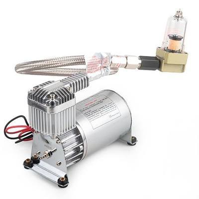 12V 150PSI Air Horn Suspension Compressor Kit Heavy Duty 3/8 NPT Mini Onboard with 1/4 NPT Adapter for Car Train Truck Horn/Bag/Suspension Silver