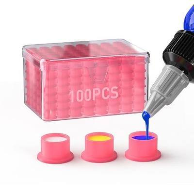 Wormhole Tattoo Ink Caps 100Pcs Silicone Ink Caps with Base Disposable Self-Stand Tattoo Ink Cups for Tattoo Ink, Tattoo Accessory Tattoo Supplies 12x20mm-Pink