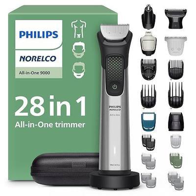 Philips Norelco All-in-One 9000 Series 28-Piece Trimmer - Electric Shaver and Clipper for Face, Beard, Head & Body, Self-sharpening Full Metal Blades, 27 Length Settings (0.5-20 mm), MG9585/49