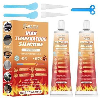 Clear High Heat Silicone Sealant Set, High Temp Silicone Sealant 100ml | High Temperature Adhesive, Heat Resistant Glue for Ovens, Fireplace, Microwave, Cooktop, Grill, Glass Stove Top Crack