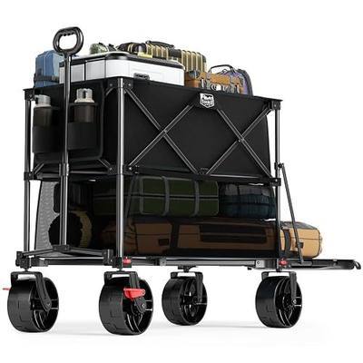 TIMBER RIDGE 400L Folding Double Decker Wagon with Brakes, 54" Extra Long | Extender Wagon Cart, 450lbs Heavy Duty Collapsible Cart with All-Terrain Big Wheels for Camping, Sports, Shopping