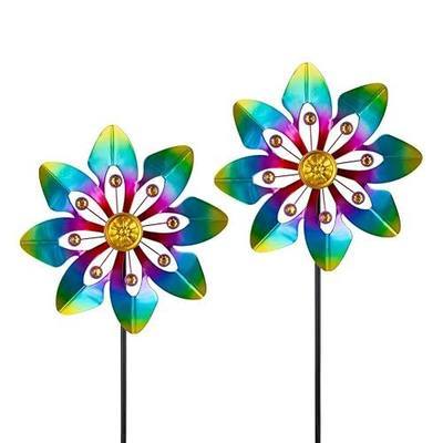 VEWOGARDEN 2 Pack Wind Spinners Outdoor, Metal Wind Spinner with Flower Design for Yard Garden Lawn Decorations, Colorful