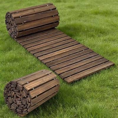 Wooden Garden Pathway 12ft Outdoor Roll Out Decorative Garden Walkway, Weather-Resistant Non-Slip Wooden Walkway Pavers for Backyard, Beach, Wedding Party Paths (Carbonized, Straight)
