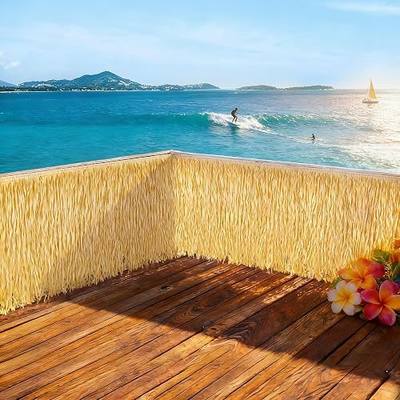 Fovths Grass Table Skirt Roll 36 Feet x 29.5 Inch Fringe Banner Natural Hawaiian Straw Grass Decor for Summer Beach Tiki Bar Tropical Luau Party Decorations, Straw Yellow