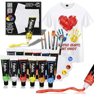 HUAL Fabric Paint Set for Clothes, 12 Colors Textile Paint with 6 Brushes & Palette, Quick-Drying Non-Toxic Water-Based Paint Kit for T-Shirts, Shoes, Canvas, DIY Art & Crafts
