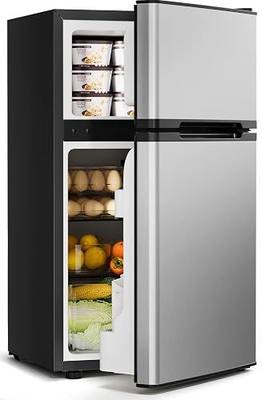 Feelfunn 3.2 Cu.Ft Mini Fridge with Freezer - 2 Door Small Refrigerator, Mini Refrigerator with Adjustable Thermostat, Removable Shelves, Mini Fridge for Bedroom, Office, Dorm, Apartment, Silver