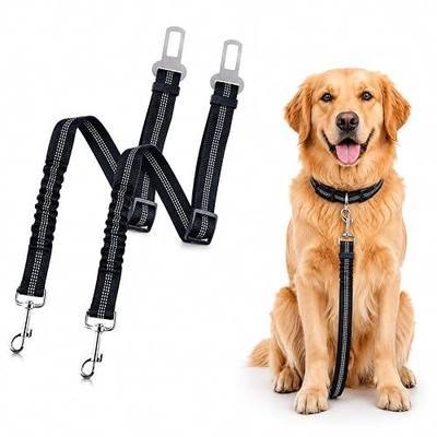 Dog Seat Belt for Car, 2 Pack Adjustable Dog Car - Harness Heavy Duty Nylon Pet Seat Belt with Bungee Buffer & Metal Buckle, Universal Seatbelt Clip, Fits