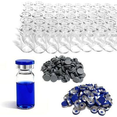 10ml Glass Vials, 100 Pcs Glass Headspace Vials with Plastic-Aluminum Flip Caps and Rubber Stopper - 20mm Transparent Flat Bottom Lab Vial (100, Clear, 10ml)