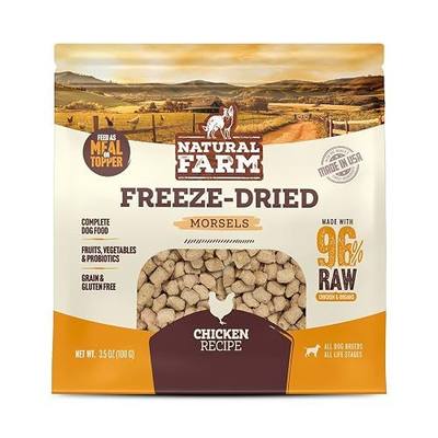 Natural Farm Freeze-Dried Chicken Morsels for Dogs – 96% Raw Chicken & Organs, Complete Meal or Food Topper, Grain-Free, Gluten-Free, Probiotics for Digestion, All Life Stages – 3.5oz Bag