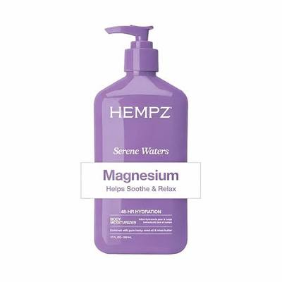Hempz Magnesium Body Lotion for Sleep & Relaxation, Hydrating Lotion with Arnica, Electrolytes & Shea Butter, Calming Nighttime Moisturizer for Muscle Relief & Soft Skin, Serene Waters Scent, 17 oz