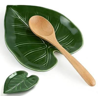 Cute Leaf Ceramic Spoon Rest for Stove Top and Kitchen Counter | Keeps Counters Clean • Green Kitchen Decor • Leaf Design • Kitchen Decor Gift