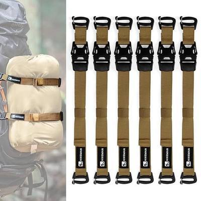 HIKEMAN 6Pcs Tactical Molle System Backpack Straps and Buckles Set -Adjustable 19.49" Pack Attachment Strap Accessories(Khaki - 6pcs)