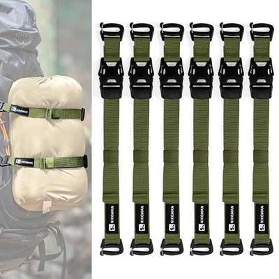 HIKEMAN 6Pcs Tactical Molle System Backpack Straps and Buckles Set -Adjustable 19.49" Pack Attachment Strap Accessories(Army Green-6pcs)