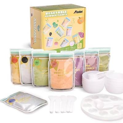 ABEIER Washable Finger Paint Powder 8 Colors Baby Safe Non-Toxic Ages 1-6+ | 8 Natural vegetable colors,Food-grade non-toxic powder, Mess-free washable, Complete kit bowls spoons scrapers palette gift